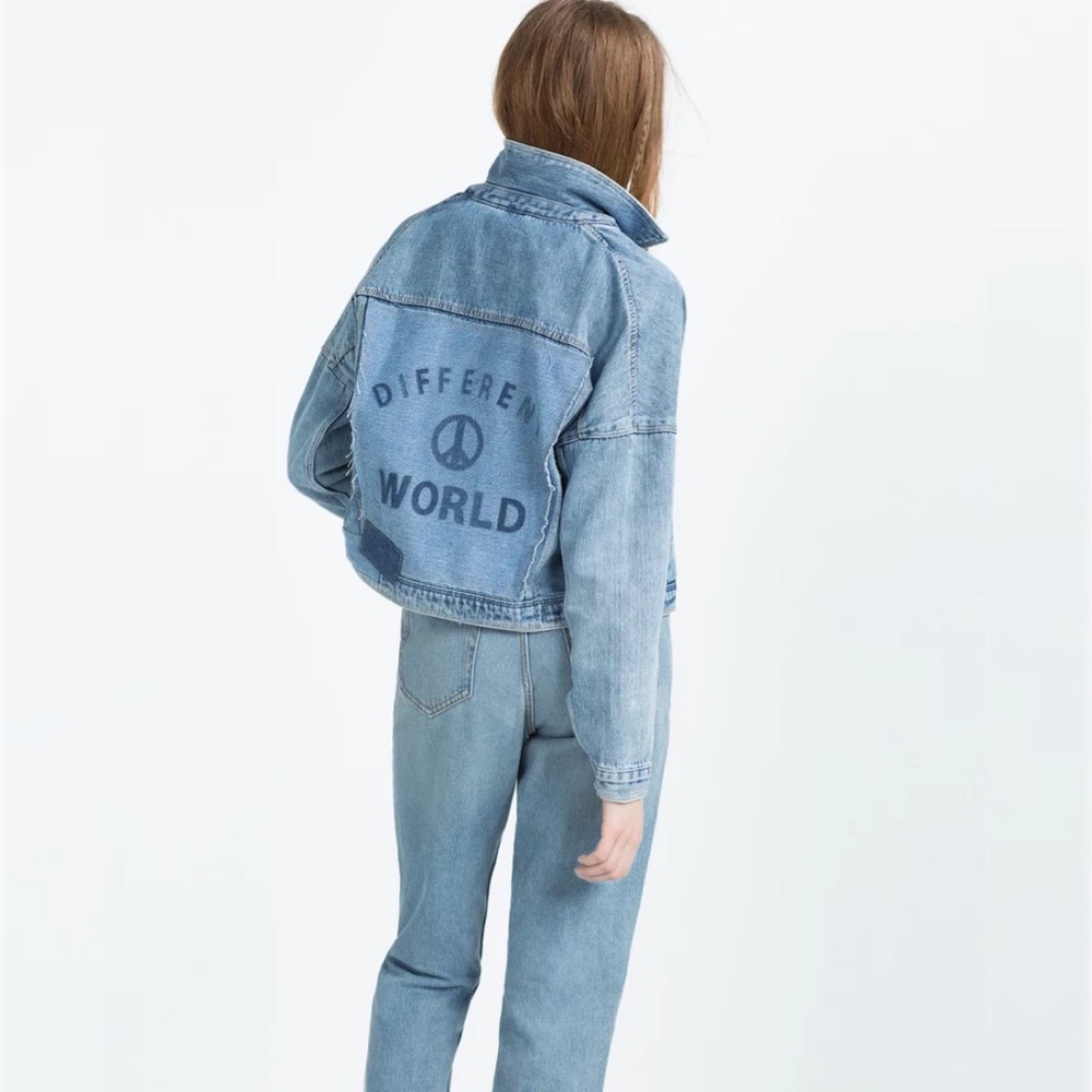 Zara “Different World“ Patchwork Denim Jacket - image 6